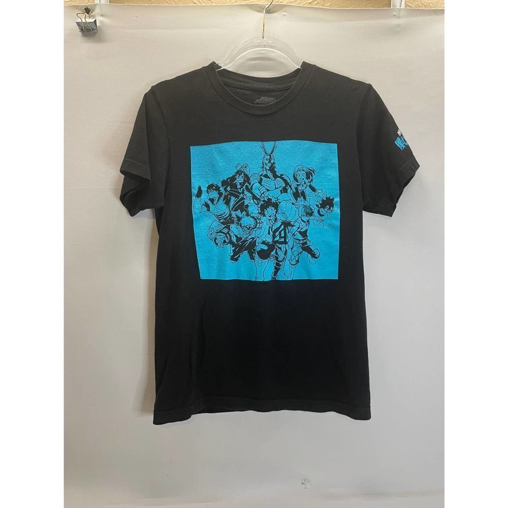 My Hero Academia Graphic T-Shirt Adult Size S Black w Blue Print Front and Back